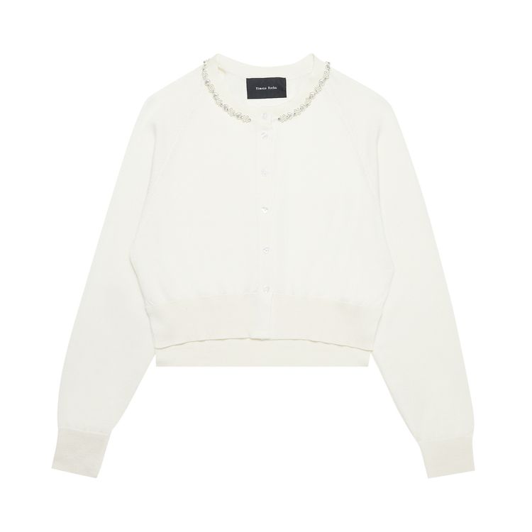 Simone Rocha Long Sleeve Fitted Cropped Cardigan With Beading Cream