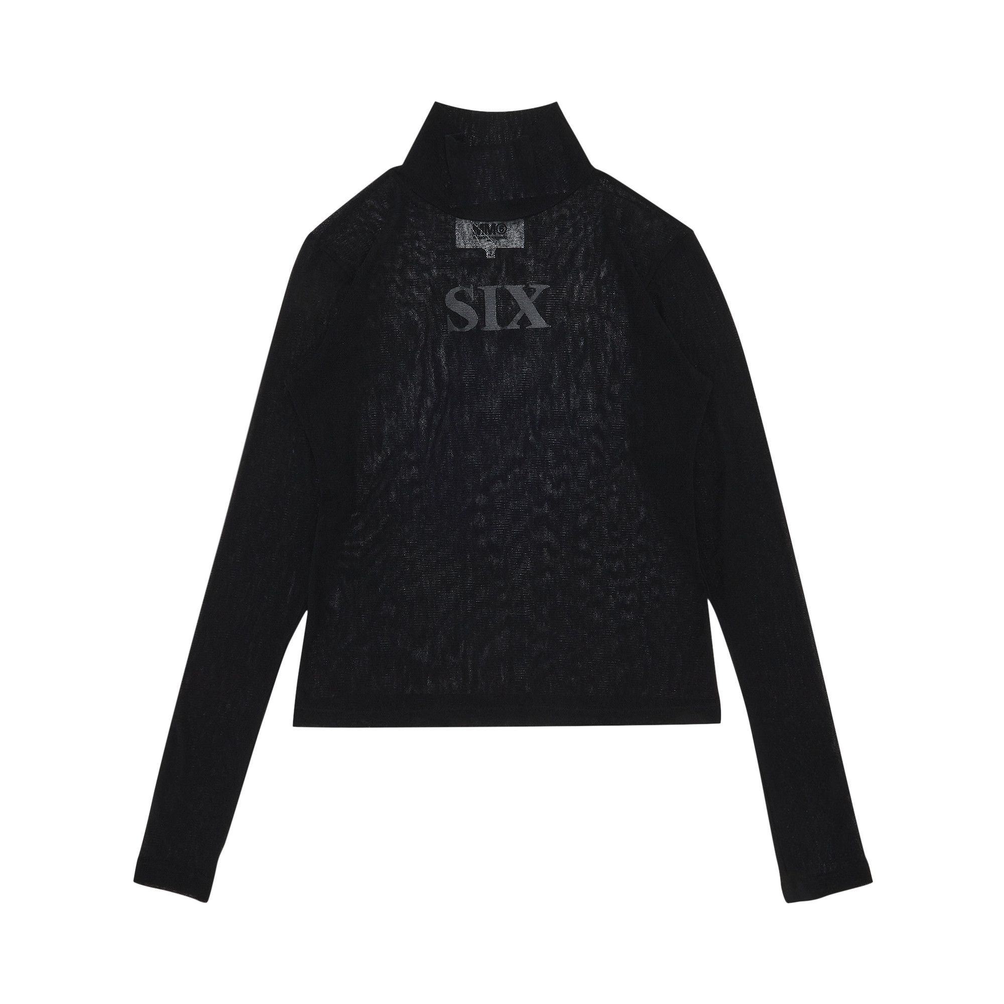 MM6◆Black Logo Sheer Top/長袖カットソー/S/ポリエステル/BLK/S62NC0111 MM6/Black Logo Sheer Top/Long Sleeve Cut and Sew/S/Polyester