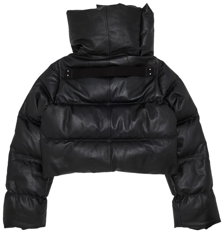 Rick Owens Leather Down Funnel Neck Jacket Black