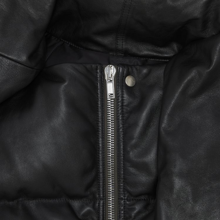 Rick Owens Leather Down Funnel Neck Jacket Black