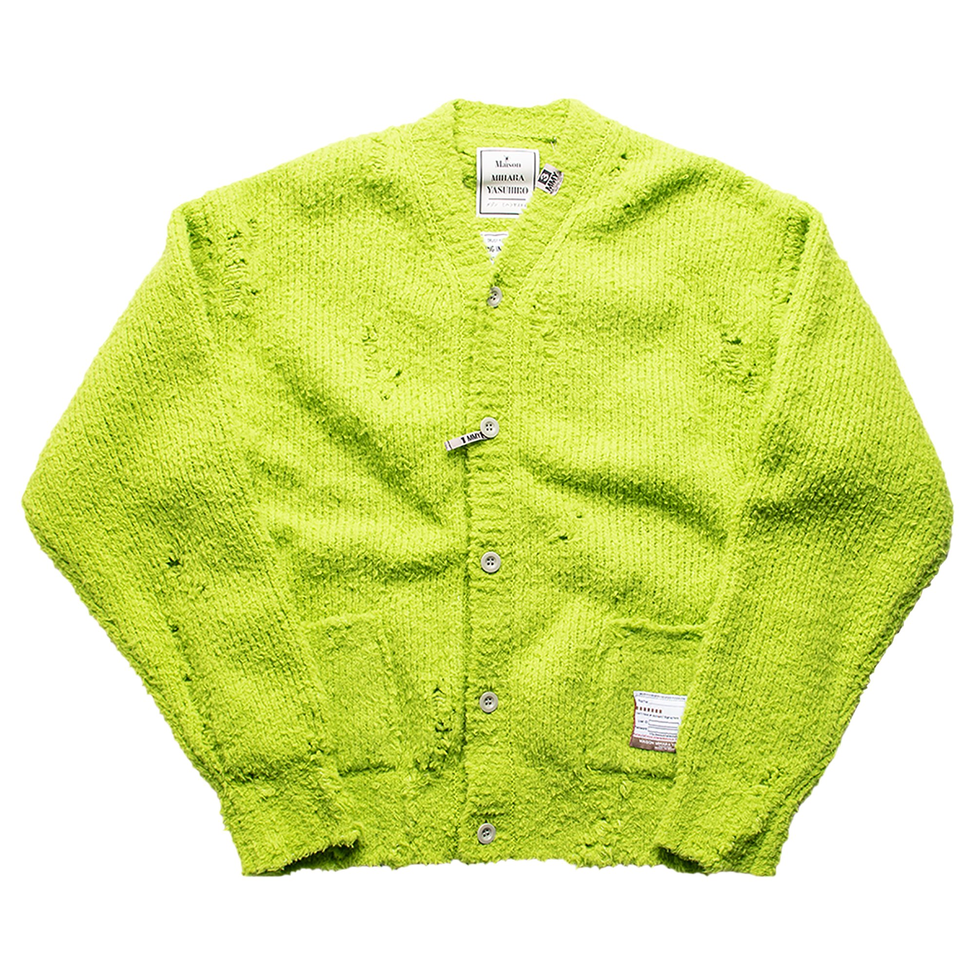Buy Maison Mihara Yasuhiro Distressed Knit Cardigan 'Neon Green 