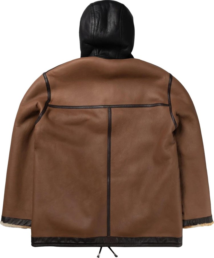 Aries Reversible Sheepskin Jacket With Contrast Hood TobaccoBlack