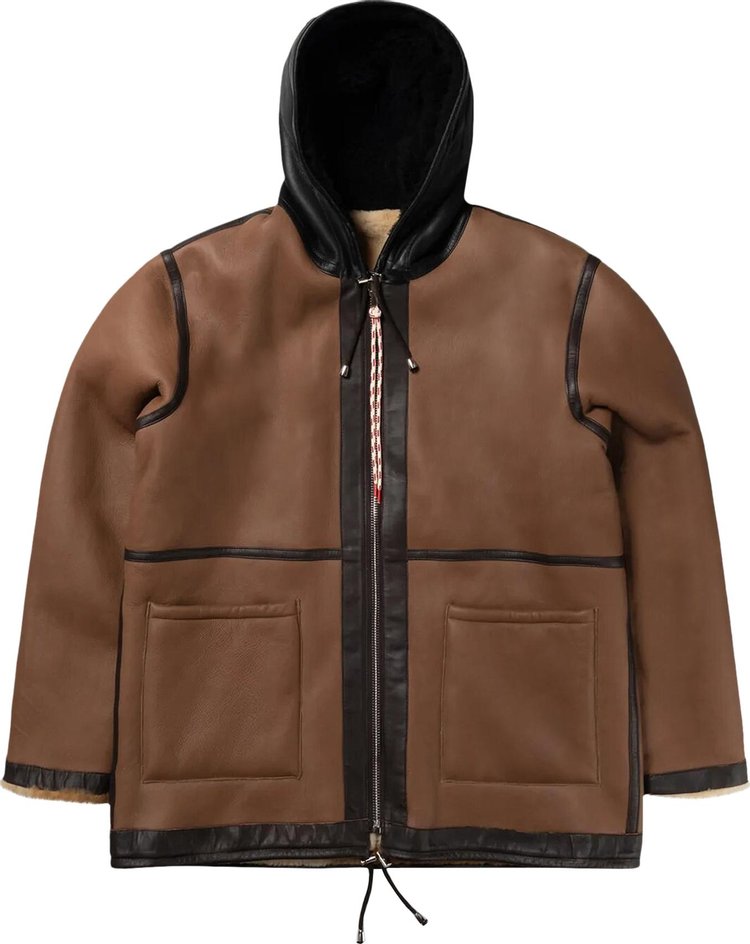 Aries Reversible Sheepskin Jacket With Contrast Hood 'Tobacco/Black'
