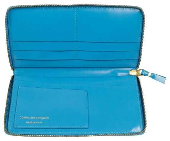 Comme des Garcons Leather Zip Around Wallet Blue