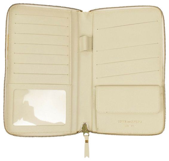 Comme des Garcons Leather Star Embossed Travel Organizer Wallet Cream