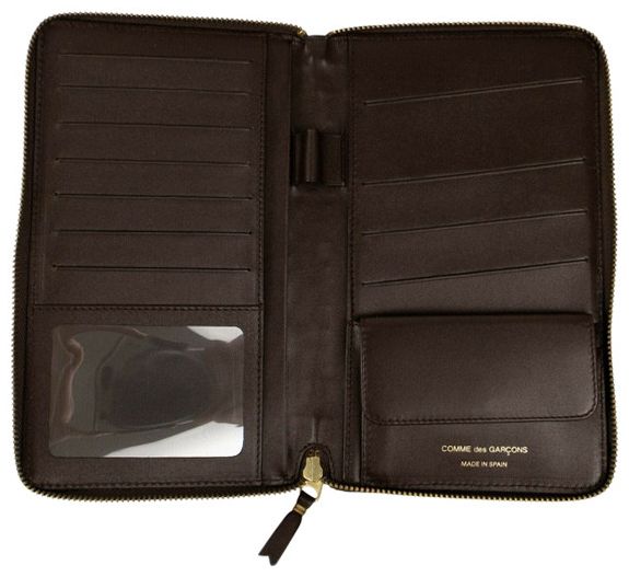 Comme des Garcons Leather Clover Embossed Travel Organizer Wallet Brown