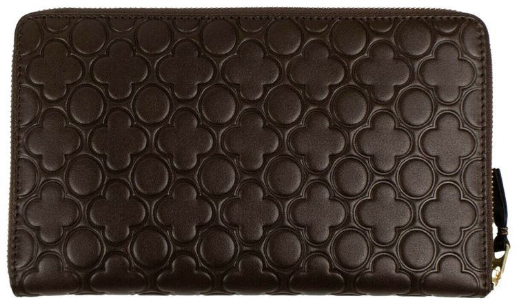 Comme des Garcons Leather Clover Embossed Travel Organizer Wallet Brown