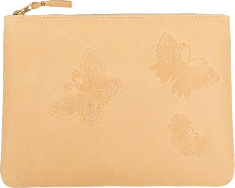Comme des Garçons Leather Butterfly Embossed Pouch Wallet 'Beige'