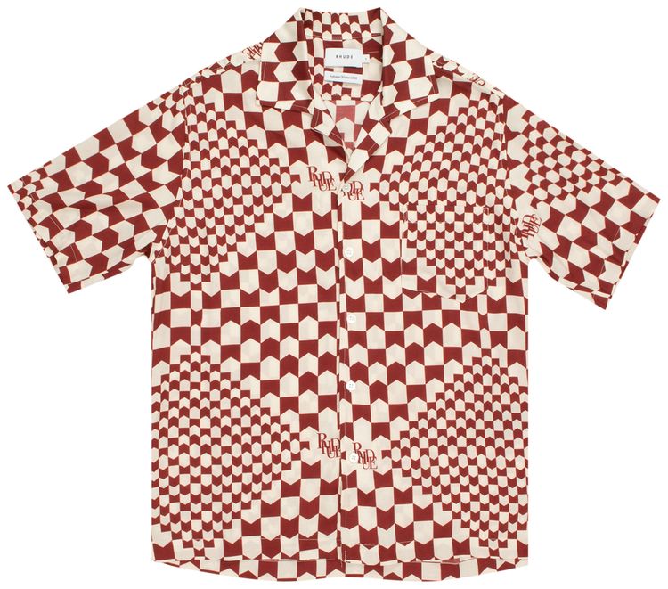 Rhude Rayon Checker Button Up RedCreme