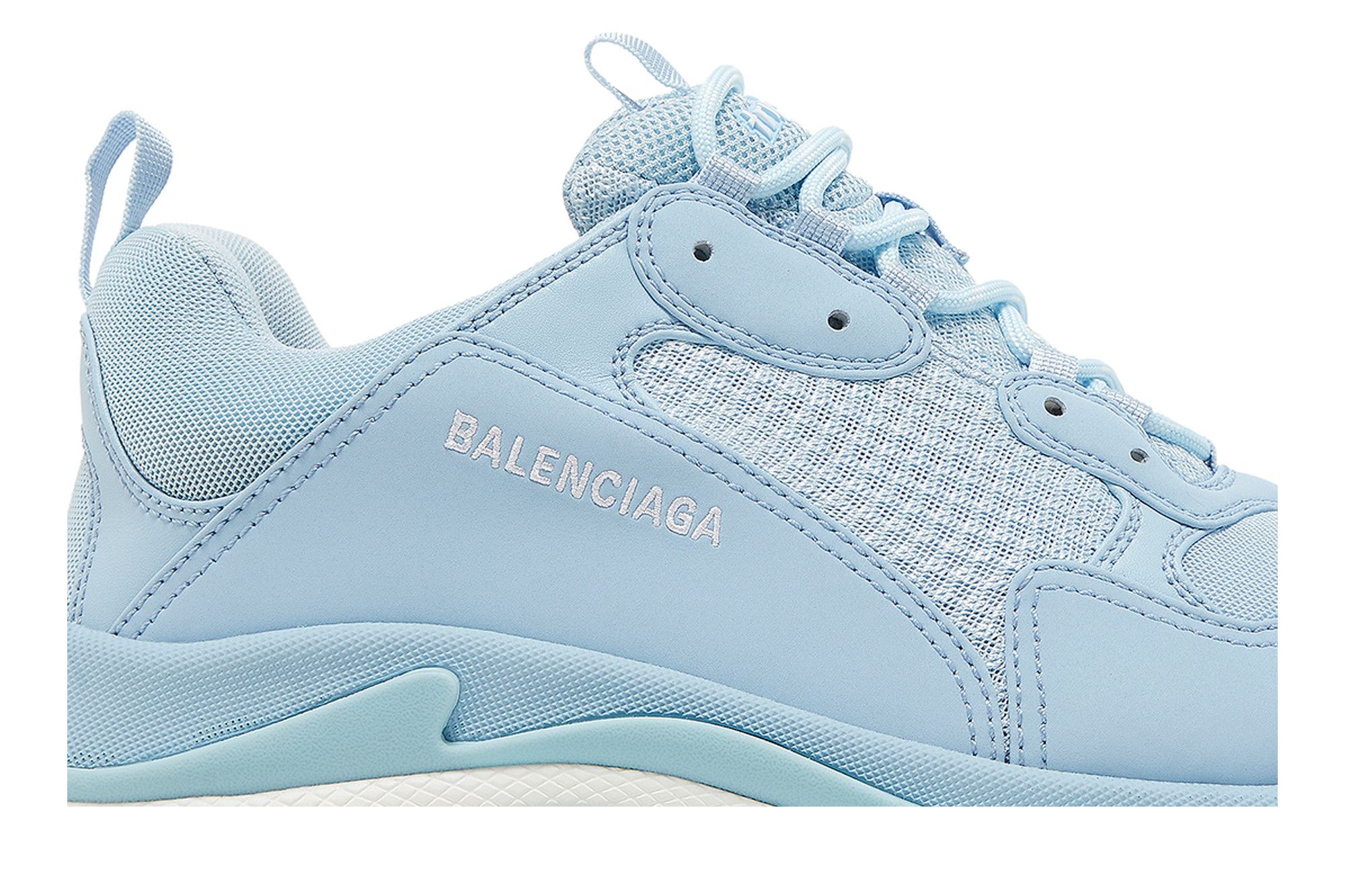 Size 8.0 Balenciaga Triple S Sneaker Allover Logo Light Blue