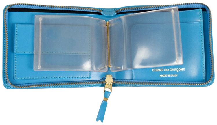 Comme des Garcons Leather Clover Cardholder Zip Around Wallet Blue