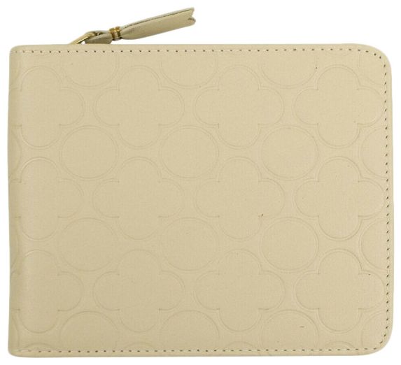 Comme des Garcons Leather Clover Cardholder Zip Around Wallet Ivory