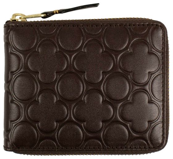Comme des Garcons Leather Clover Embossed Small Wallet Brown