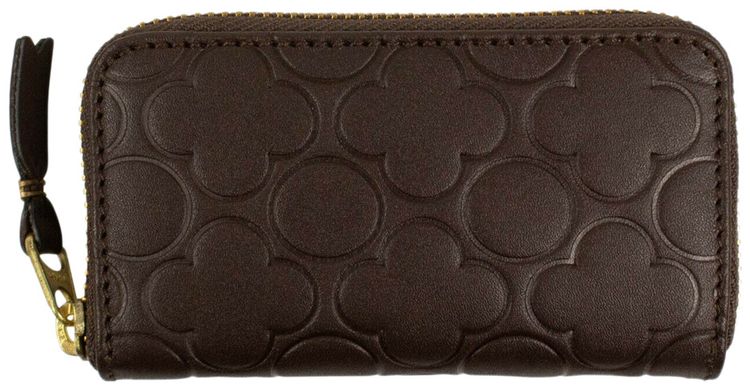 Comme des Garcons Leather Clover Embossed Mini Wallet Coin Purse Brown