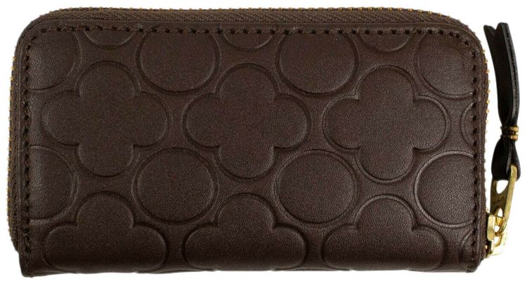 Comme des Garcons Leather Clover Embossed Mini Wallet Coin Purse Brown