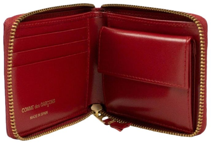 Comme des Garcons Leather Number Embossed Small Wallet Red