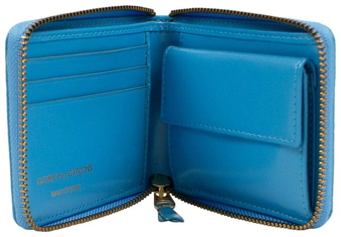 Comme des Garcons Leather Clover Embossed Small Wallet Blue