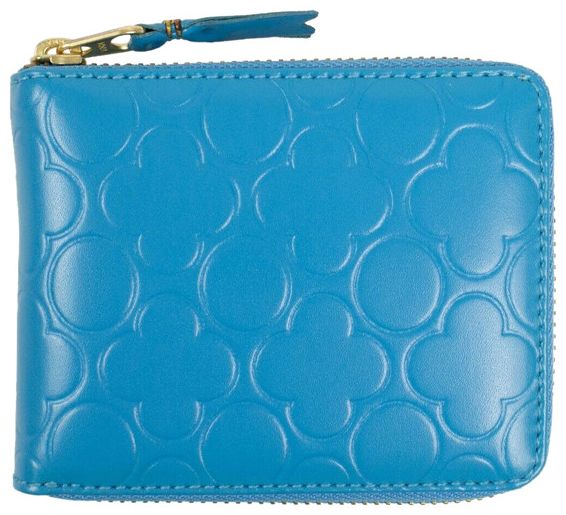 Comme des Garcons Leather Clover Embossed Small Wallet Blue