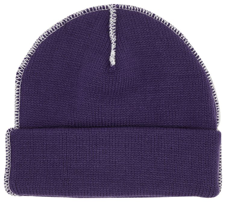 Supreme Contrast Stitch Beanie Purple