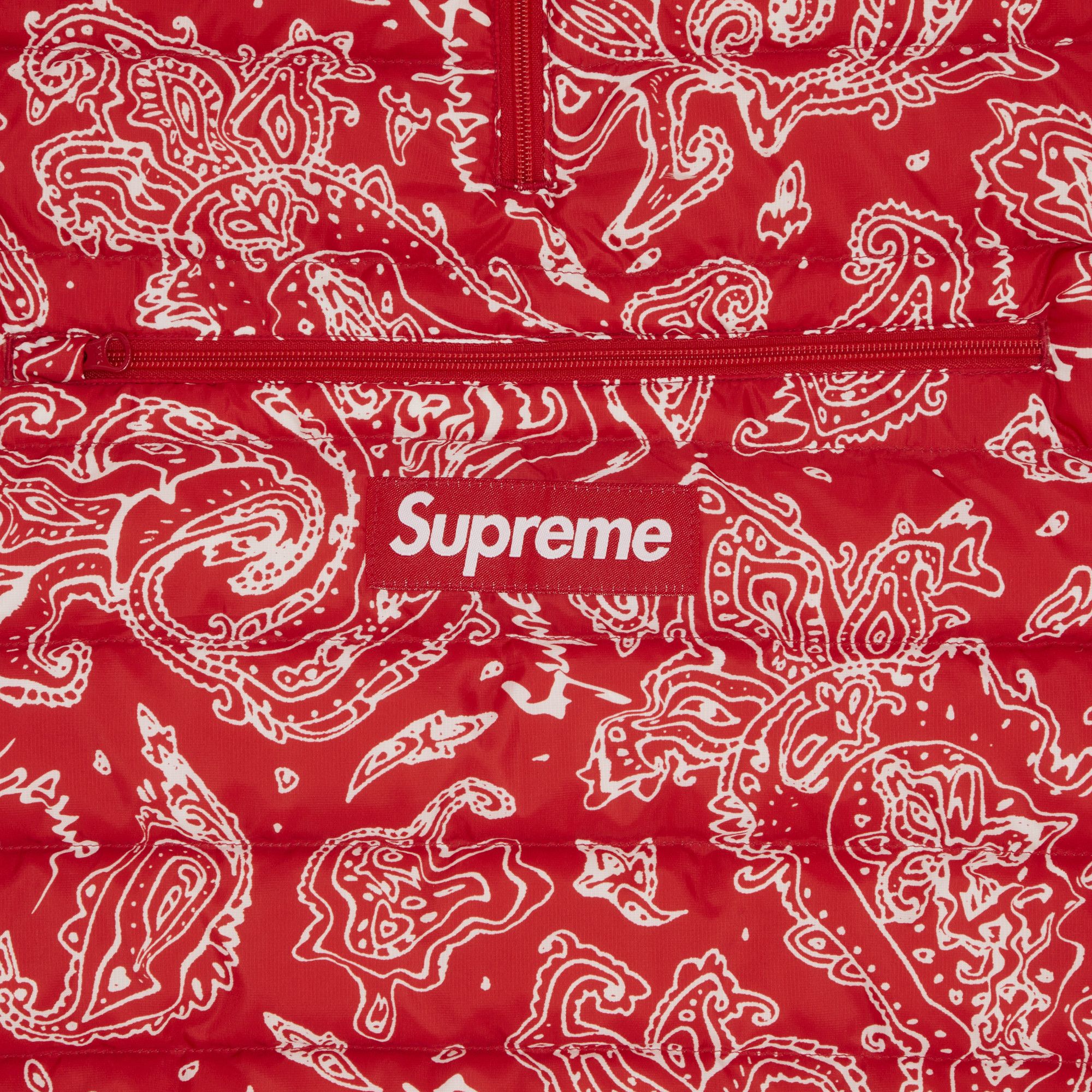 Size xl Supreme Micro Down Half Zip Hooded Pullover 'Red Paisley'