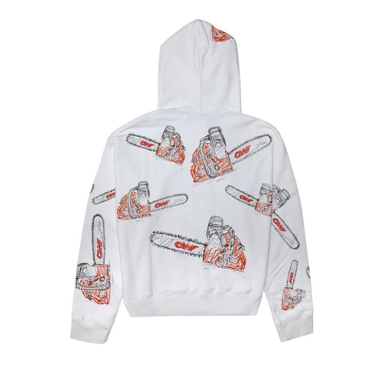 Off White Chainsaw Over Hoodie White