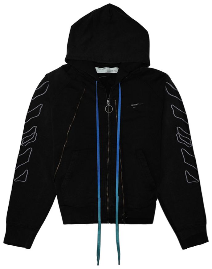 Off White Abstract Arrows Slim Zip Hood Black  White