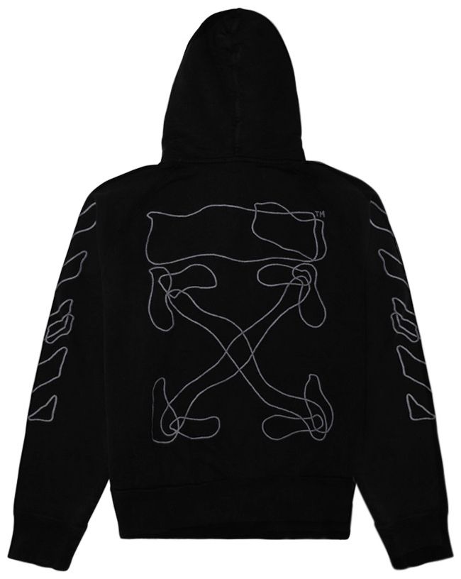 Off White Abstract Arrows Slim Zip Hood Black  White