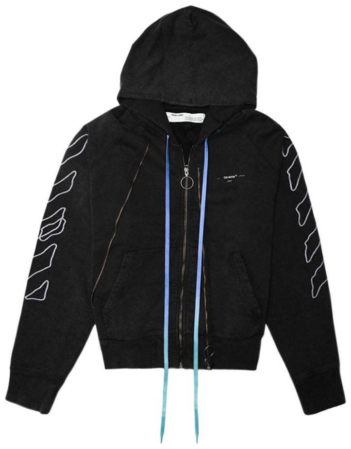 Off White Abstract Arrows Double Zip Hoodie Black