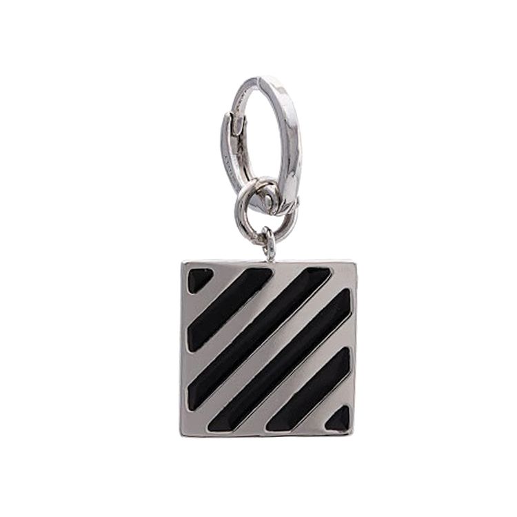 Off White Diag Tab Earring Silver  Black