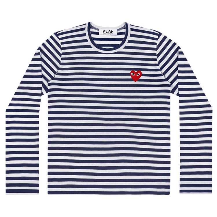 Comme des Garcons PLAY Heart Logo Long Sleeve Stripe Shirt White Navy