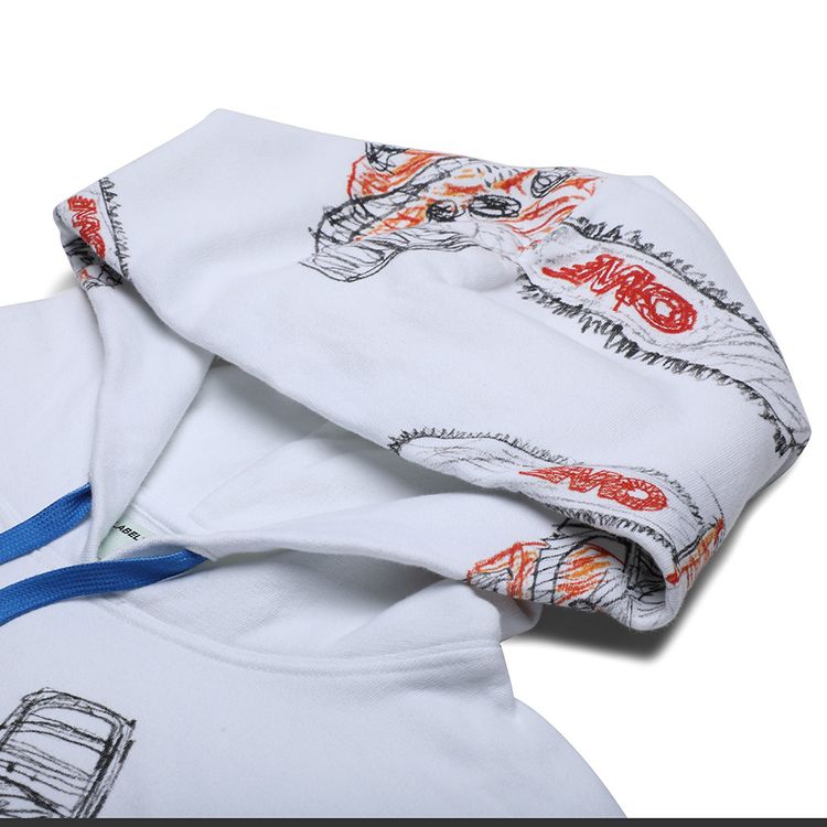 Off White Chainsaw Over Hoodie White