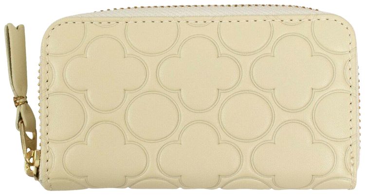 Leather Clover Embossed Mini Wallet Coin Purse Ivory