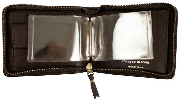 Leather Clover Cardholder Zip Around Wallet Brown