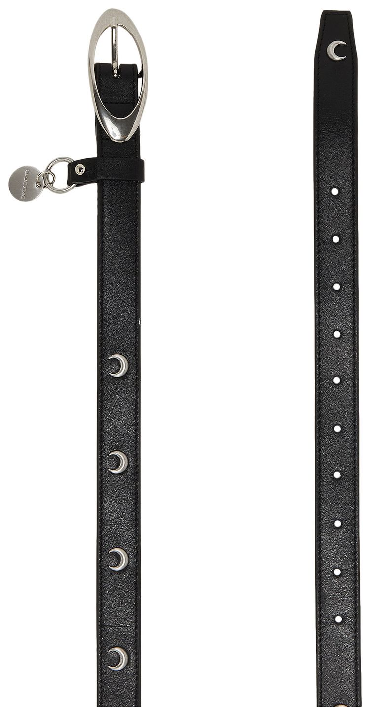 Marine Serre Moon Studded Thin Leather Belt Black