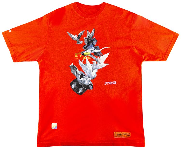 Heron Preston Doves Short Sleeve T Shirt Coral Red