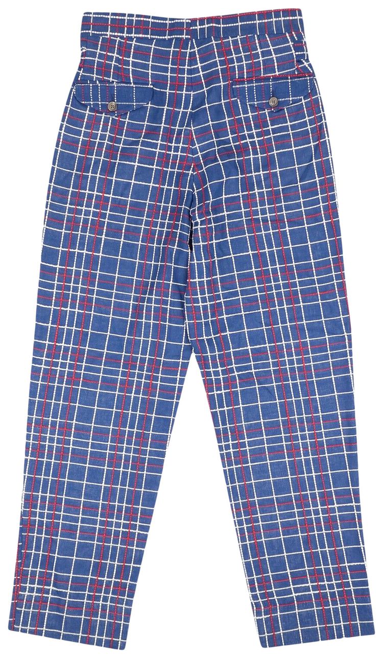 Bode Embroidered Plaid Side Tie Pants Blue