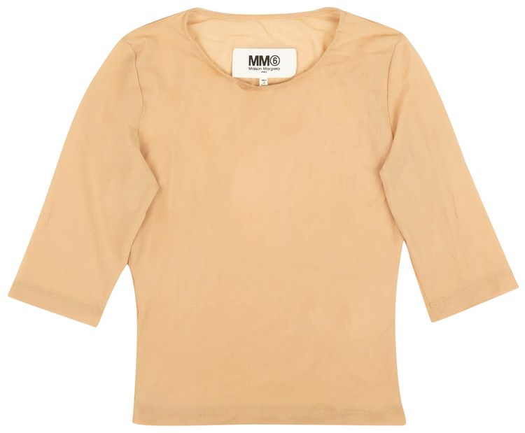 MM6 Maison Margiela Three Quarter Sleeve Mesh T Shirt Tan
