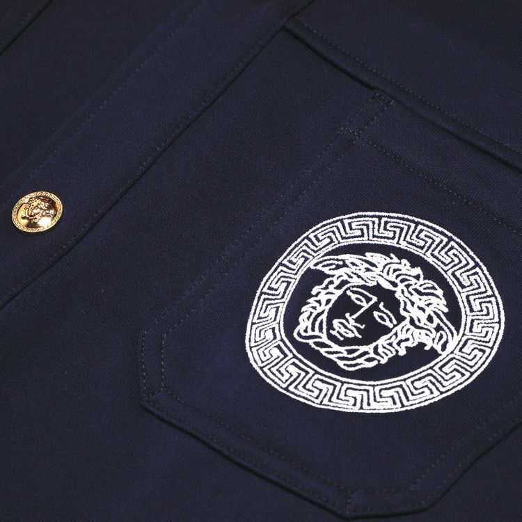Versace Medusa Embroidered Cotton Jacket Dark Blue
