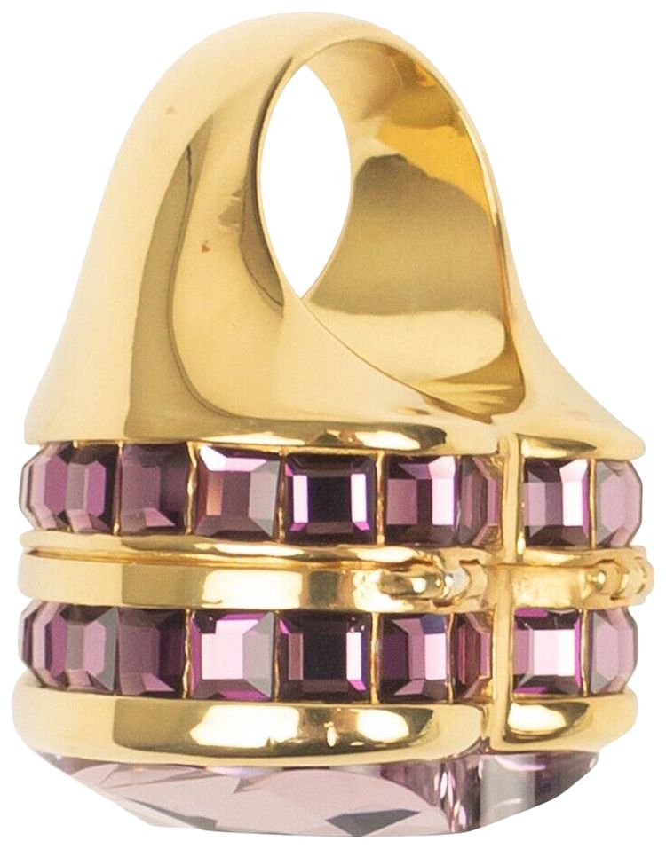 Ambush Heart Box Crystal Ring GoldPink