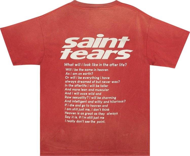 Saint Michael Denim Tears Yes Short Sleeve T Shirt Red