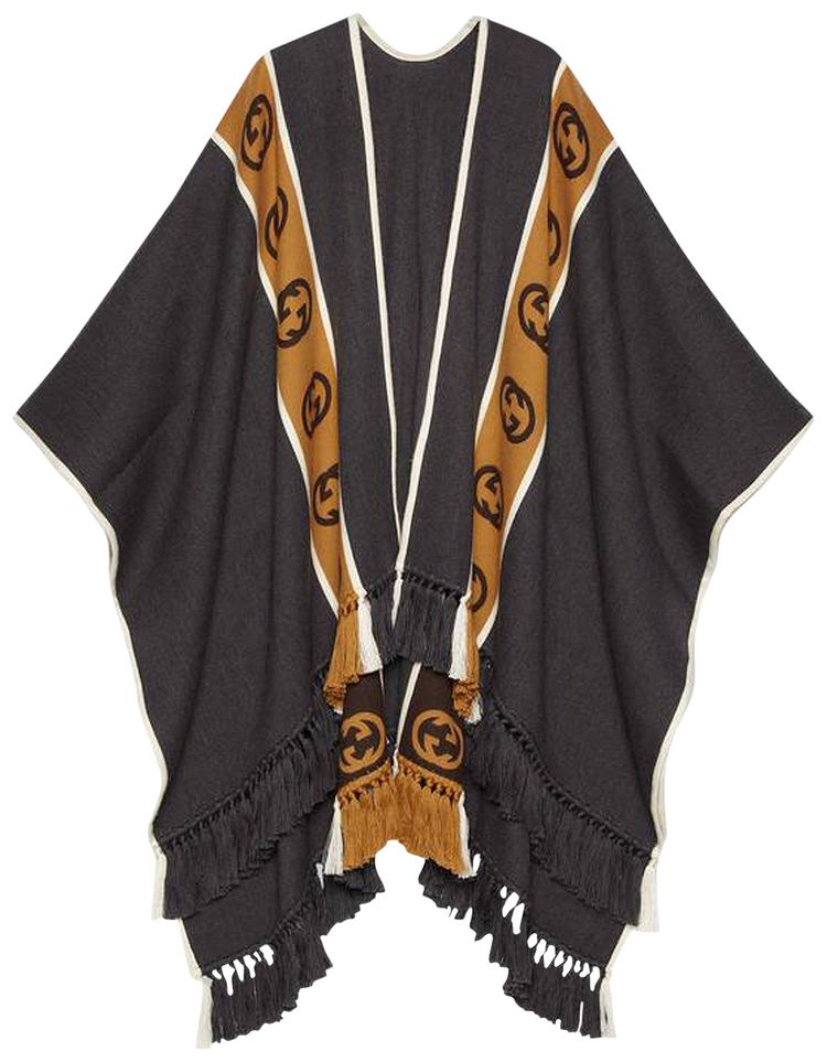 Gucci Wool Poncho With Interlocking G Stripe Graphite