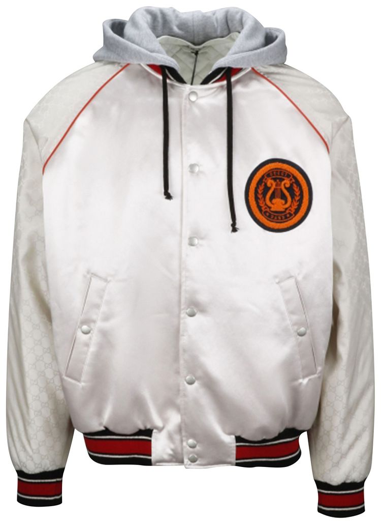 Gucci GG Nylon Bomber Jacket With Lyre Rose Beige