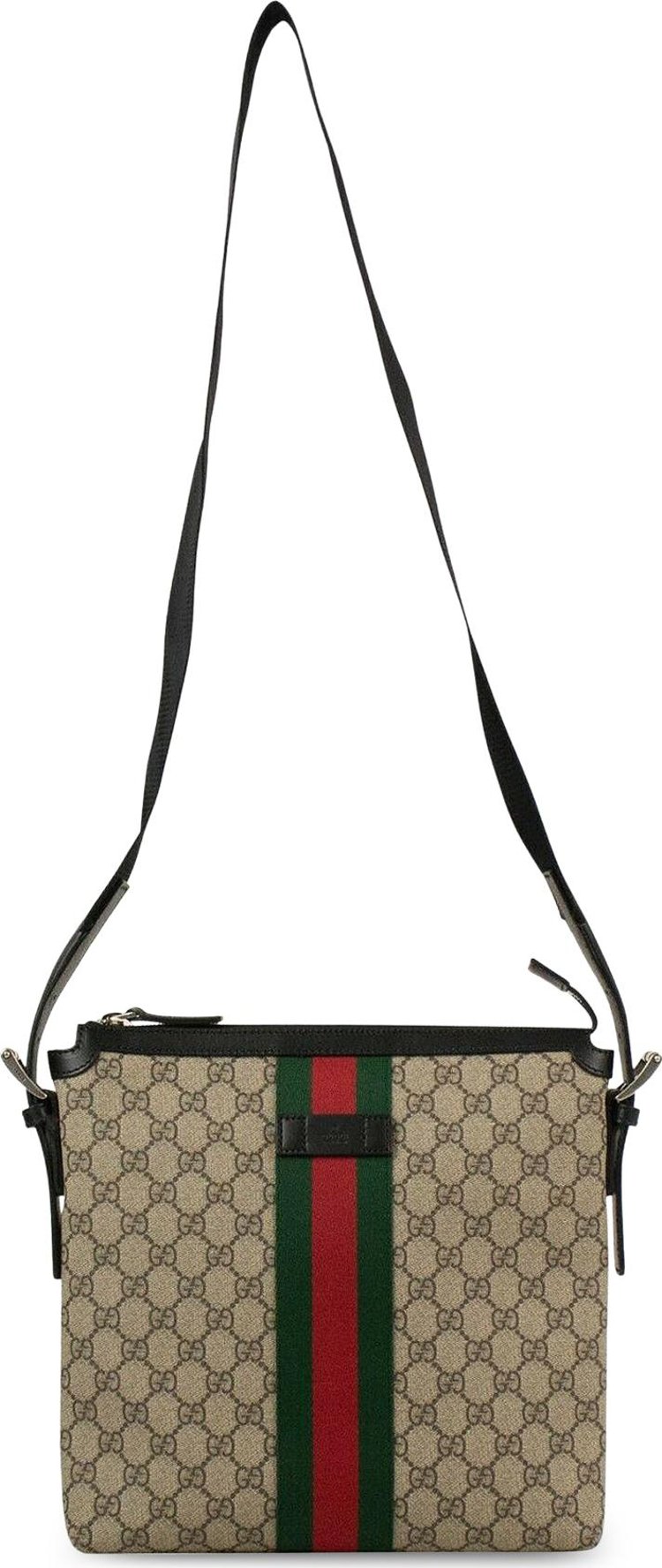 Gucci Beige/Ebony GG Supreme Canvas Web Flat Messenger Bag at