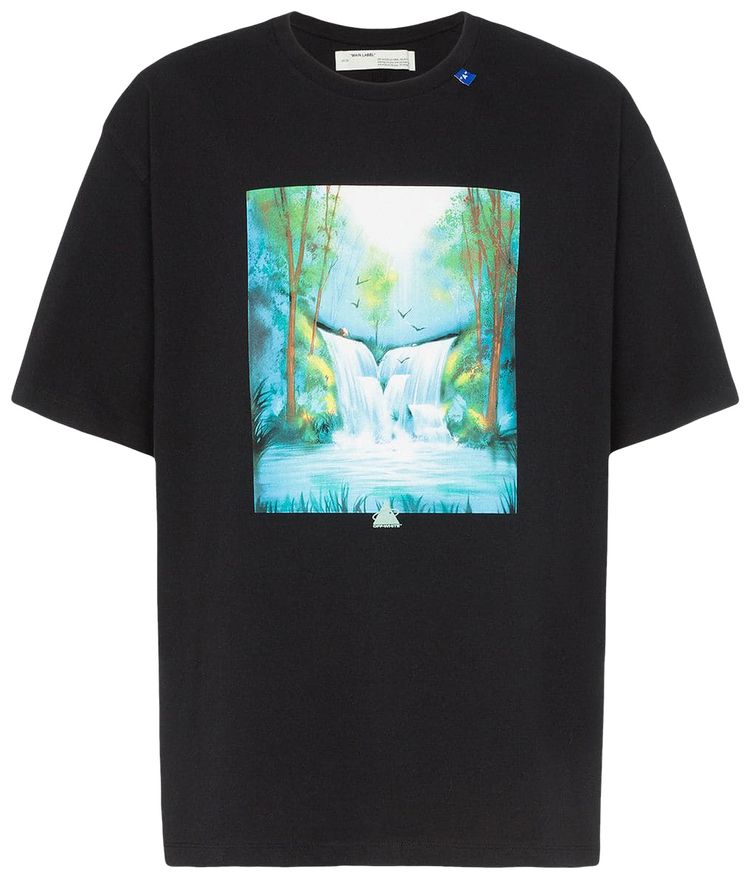 Off White Waterfall Short Sleeve Over Tee Black  Multicolor