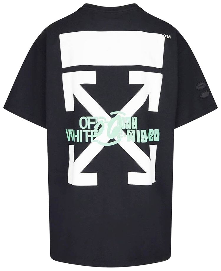 Off White Waterfall Short Sleeve Over Tee Black  Multicolor