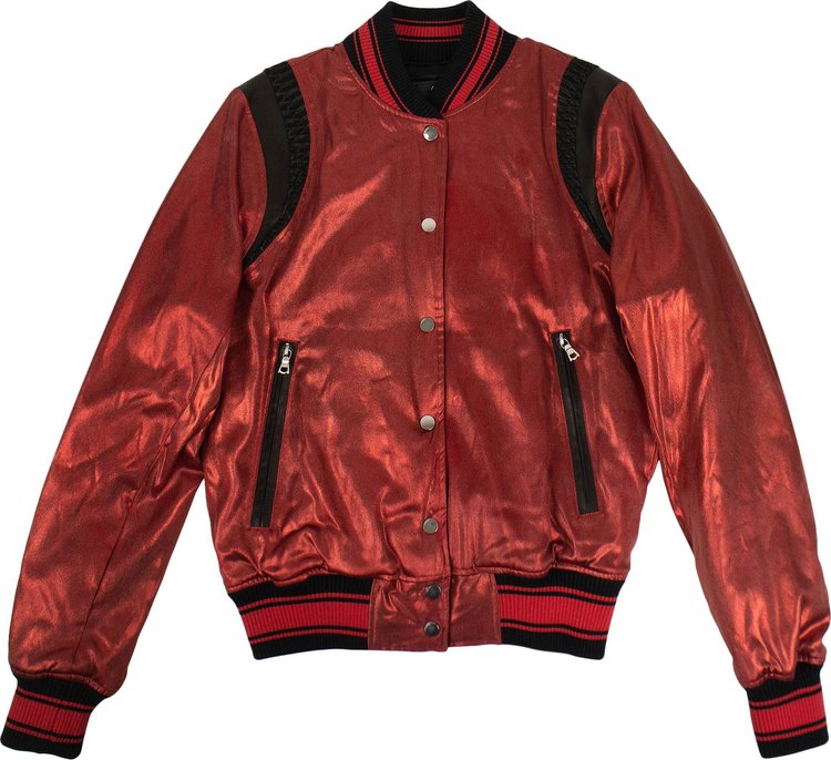 Amiri Metallic Silk Baseball Bomber Varsity Jacket  'Red Metallic'