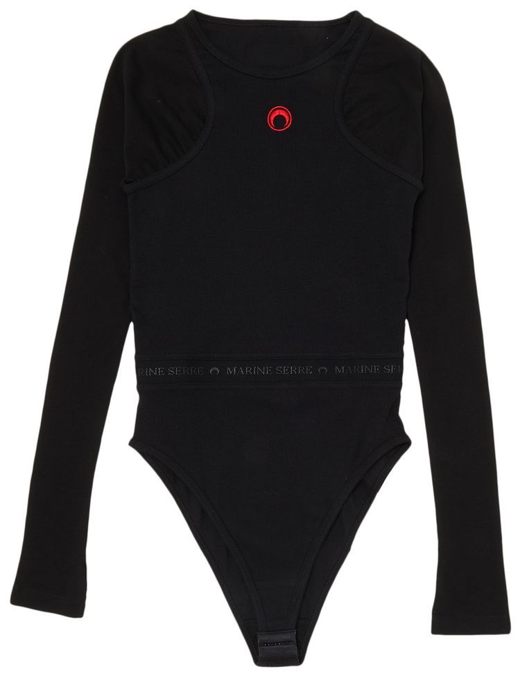 Marine Serre Low Cut Ribbed Bodysuit Black