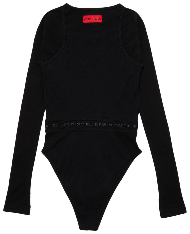 Marine Serre Low Cut Ribbed Bodysuit Black