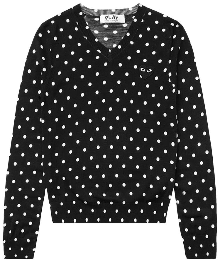 Comme des Garcons PLAY V Neck Polka Dot Pullover With Black Heart Black