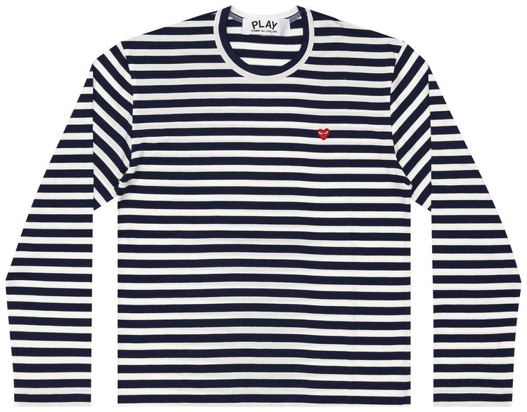 Comme des Garcons PLAY Long Sleeve Striped T Shirt With Small Heart NavyWhite